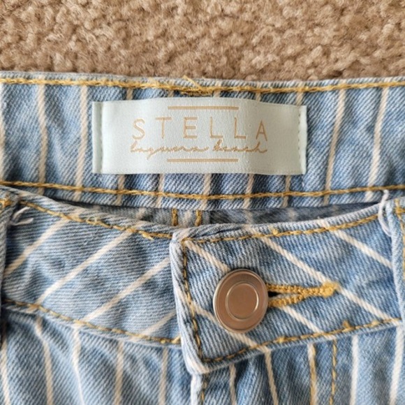Stella‎ Laguna Beach Sz S Blue & White Striped High Rise Straight Leg Jeans - Picture 5 of 10